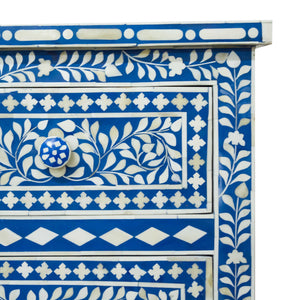 19" X 55" X 35" Blue Bone Resin Mdf Birchwood Ply Chest 7 Drawers