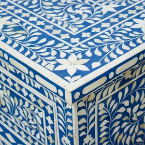 19" X 55" X 35" Blue Bone Resin Mdf Birchwood Ply Chest 7 Drawers