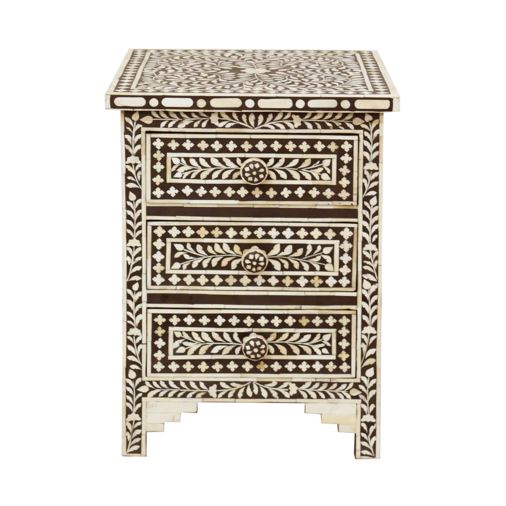17" X 16" X 24" Brown Bone Birchwood Ply Nightstand 3 Drawers