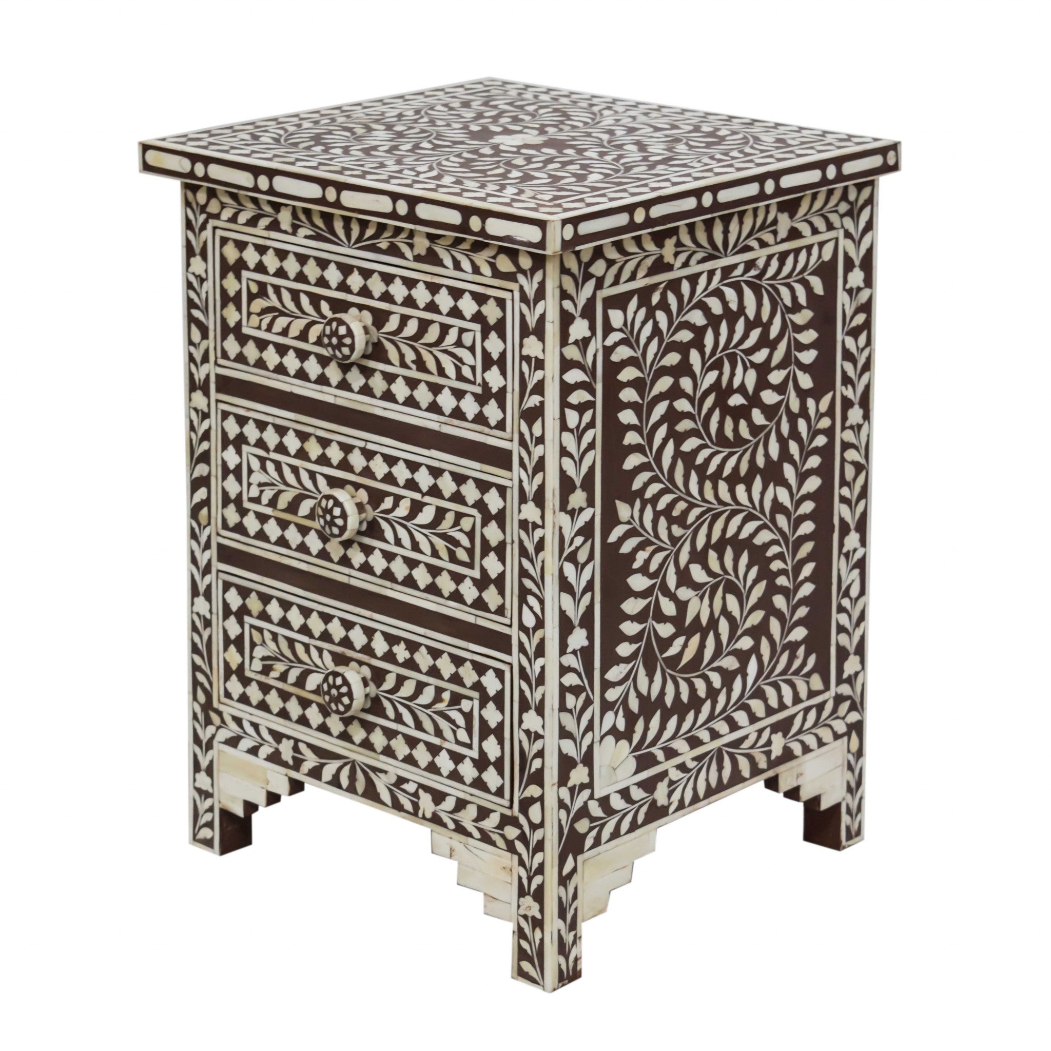 17" X 16" X 24" Brown Bone Birchwood Ply Nightstand 3 Drawers