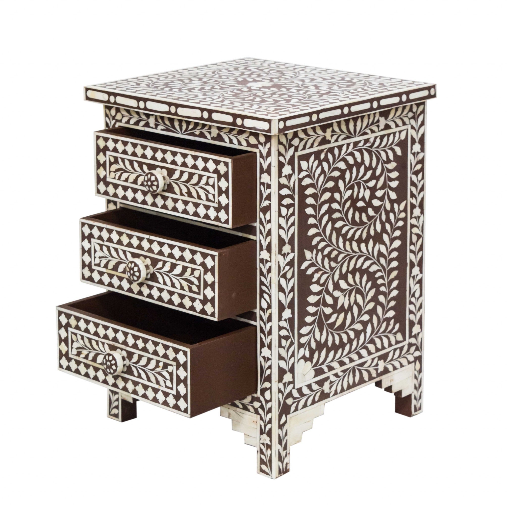 17" X 16" X 24" Brown Bone Birchwood Ply Nightstand 3 Drawers