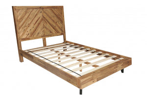 80" X 88" X 54" Natural Acacia Wood 7 Plywood Metal King Size Bed