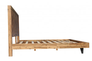 80" X 88" X 54" Natural Acacia Wood 7 Plywood Metal King Size Bed