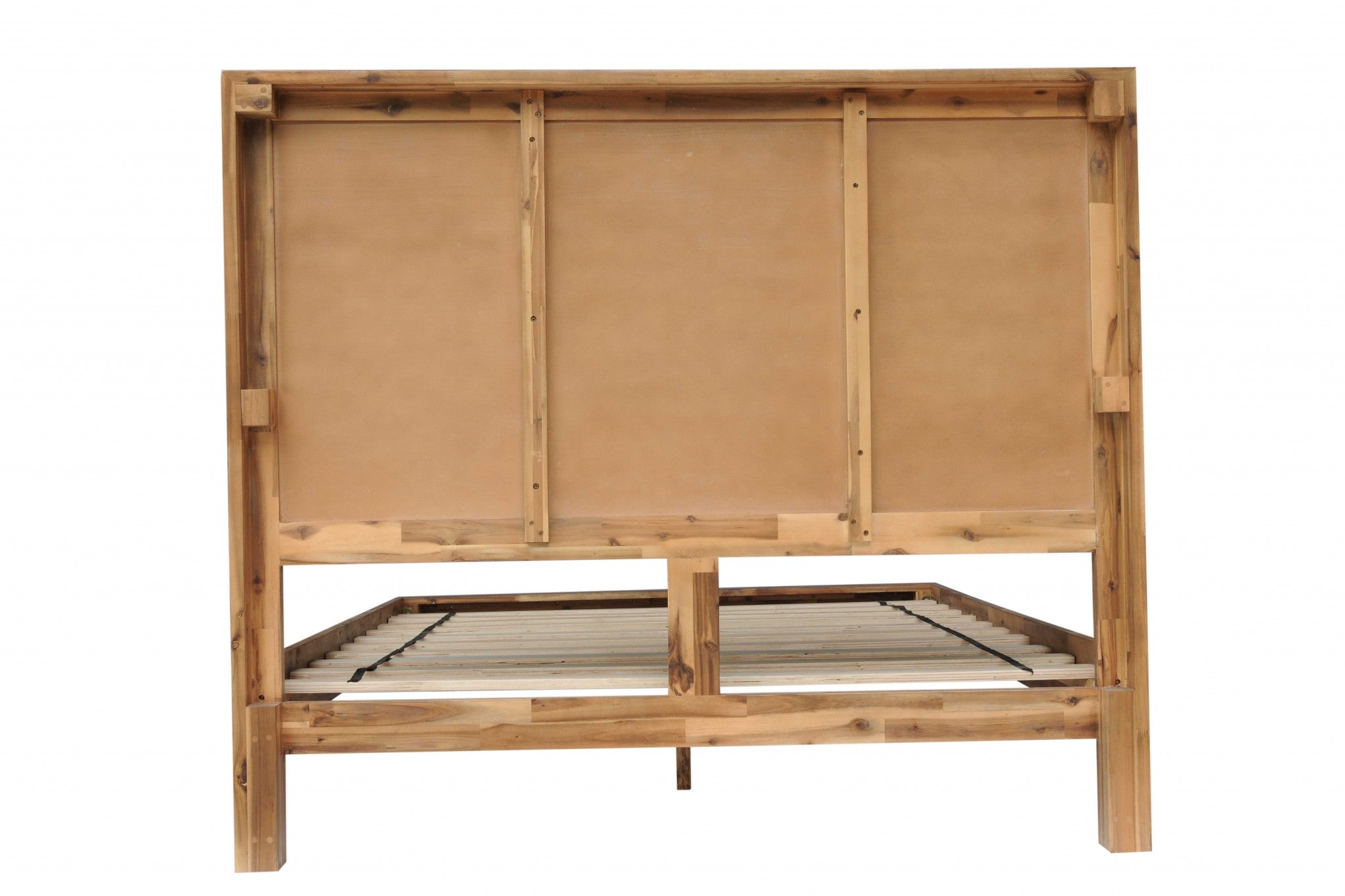 80" X 88" X 54" Natural Acacia Wood 7 Plywood Metal King Size Bed