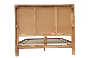 80" X 88" X 54" Natural Acacia Wood 7 Plywood Metal King Size Bed