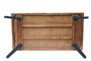 38" X 72" X 36" Tobacco Acacia Wood Metal Rectangle Counter Height Dining Table