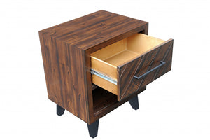 22" X 17" X 26" Black Acacia Wood Tobacco Finish Metal Nightstand