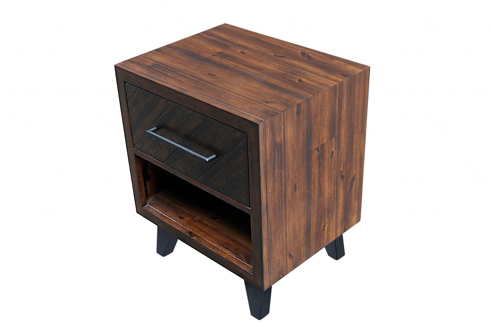 22" X 17" X 26" Black Acacia Wood Tobacco Finish Metal Nightstand