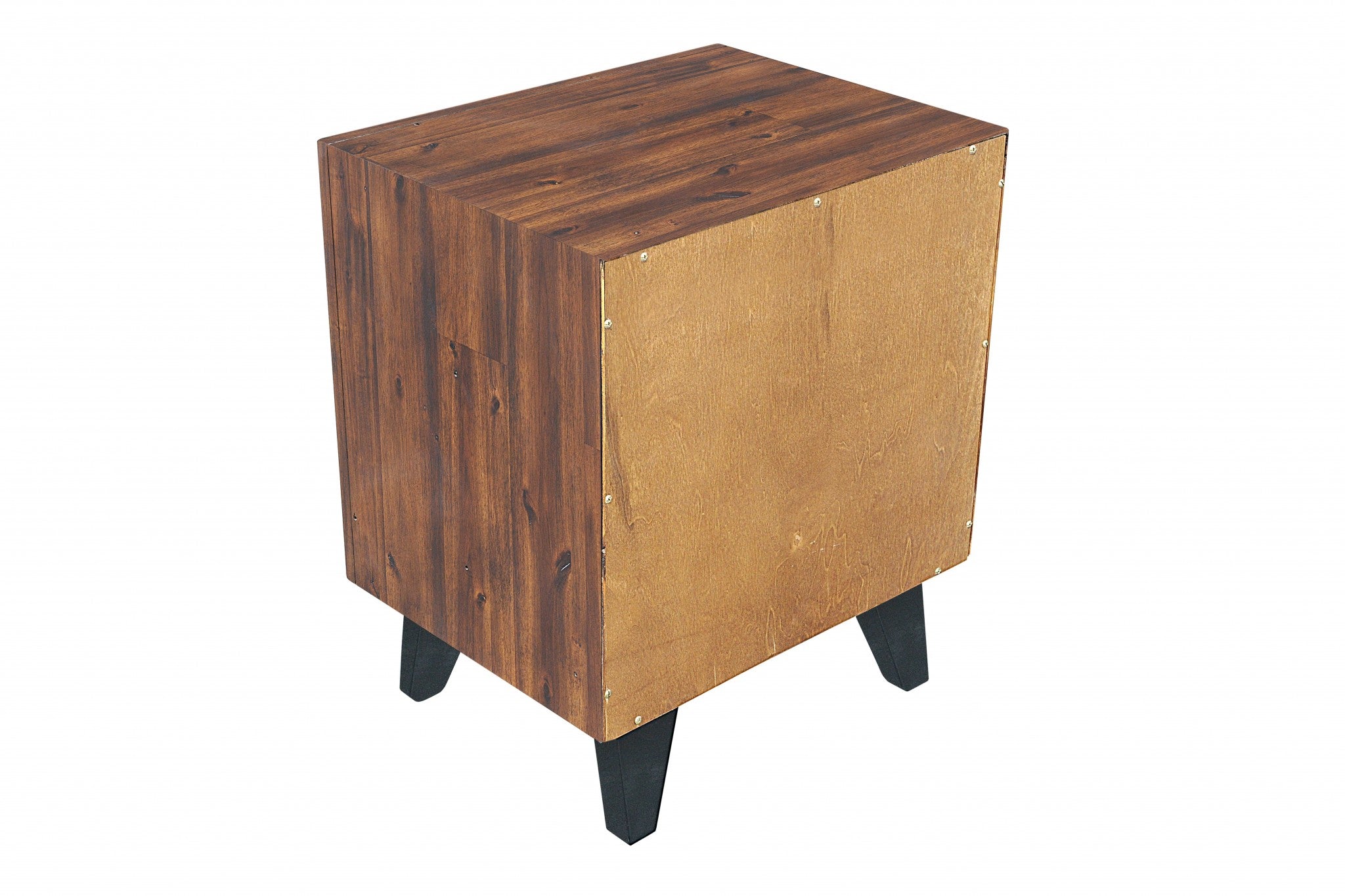22" X 17" X 26" Black Acacia Wood Tobacco Finish Metal Nightstand