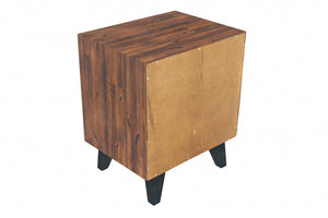 22" X 17" X 26" Black Acacia Wood Tobacco Finish Metal Nightstand
