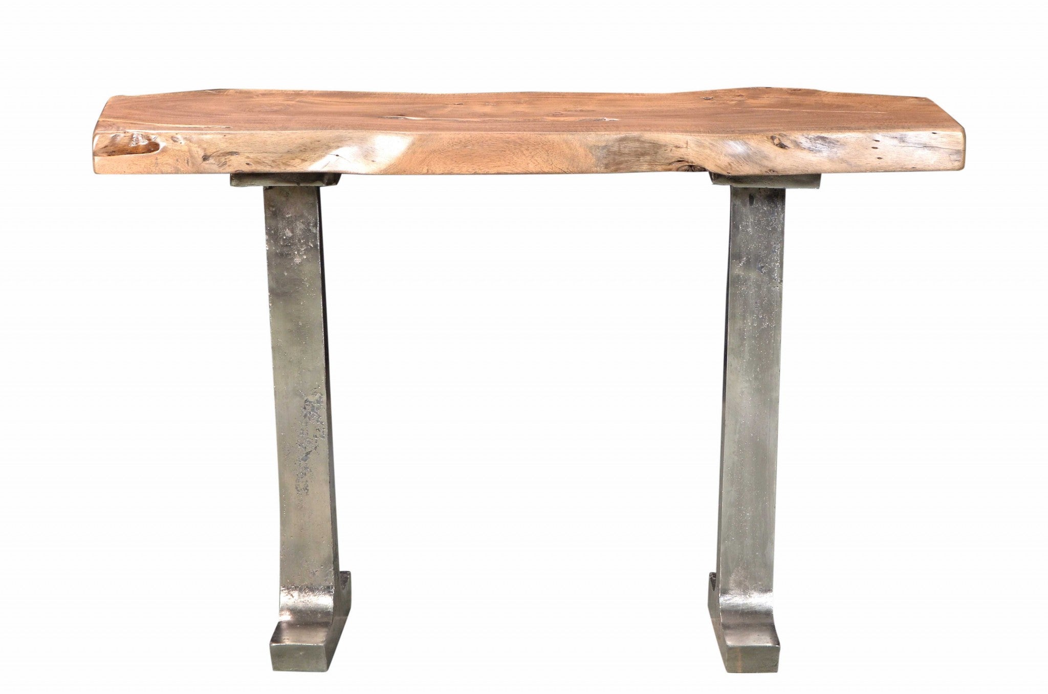14" X 48" X 32" Natural Acacia Wood Iron Metal Console
