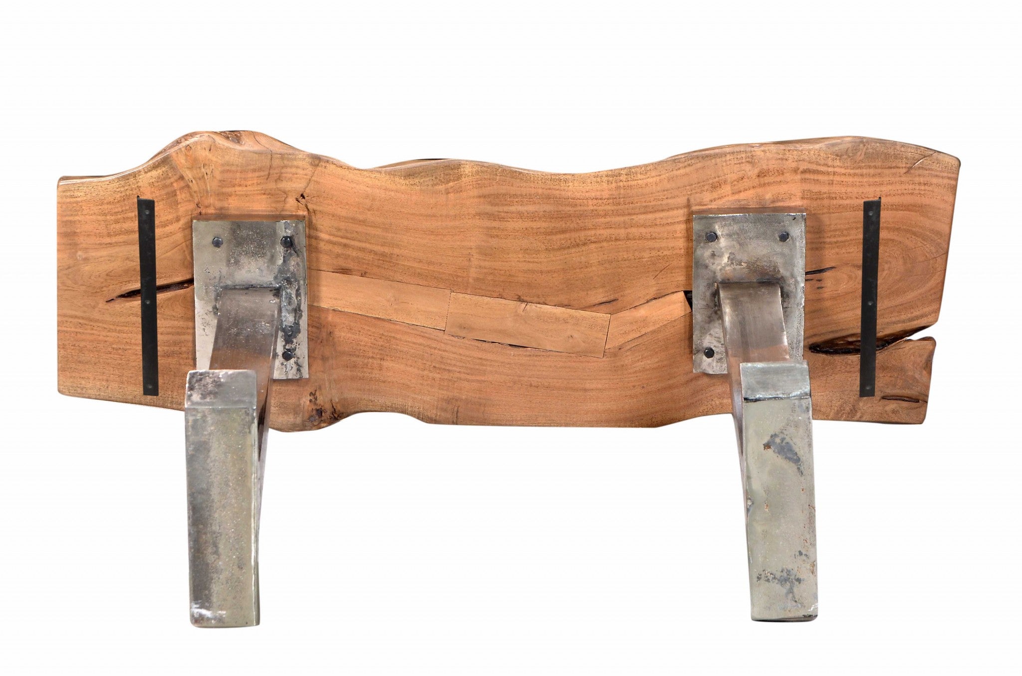 14" X 48" X 32" Natural Acacia Wood Iron Metal Console