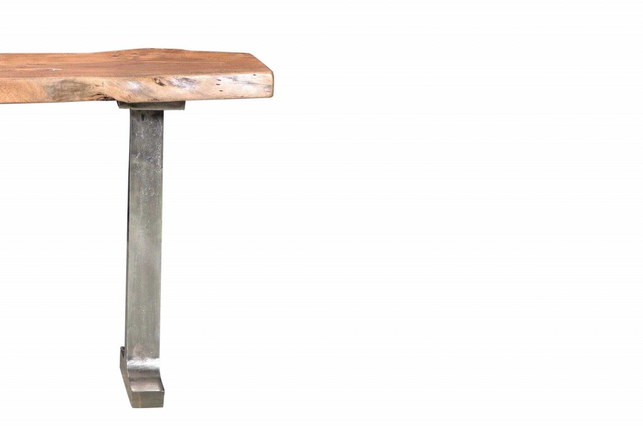 14" X 48" X 32" Natural Acacia Wood Iron Metal Console