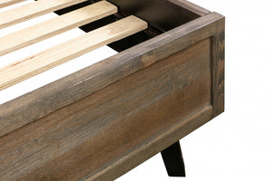 75" X 87" X 58" Brown Pine Wood King Bed
