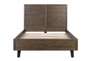 64" X 86" X 58" Brown Pine Wood Queen Bed