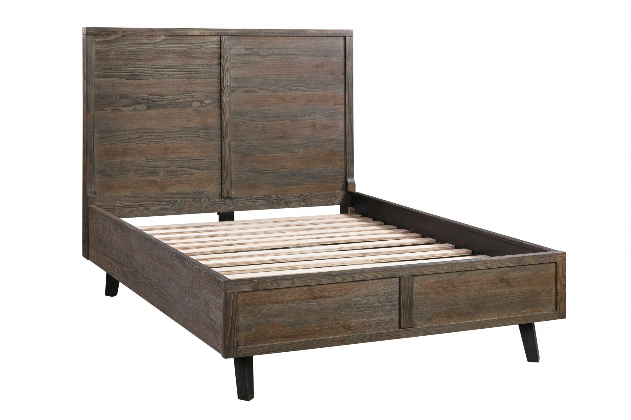 64" X 86" X 58" Brown Pine Wood Queen Bed
