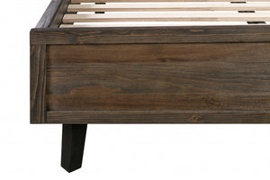 64" X 86" X 58" Brown Pine Wood Queen Bed