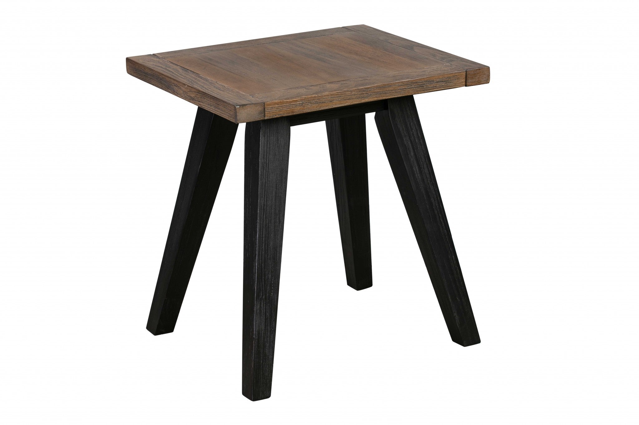 Solid Brown Pine Wood Side Table with Black-Finished Base