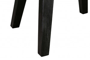 Solid Brown Pine Wood Side Table with Black-Finished Base