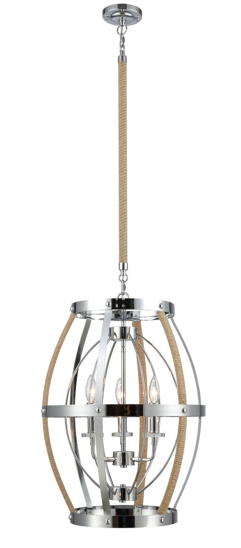 Chrome Metal Jute Chandelier with 3 Bulb