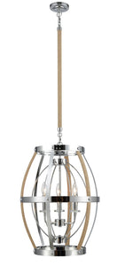 Chrome Metal Jute Chandelier with 3 Bulb