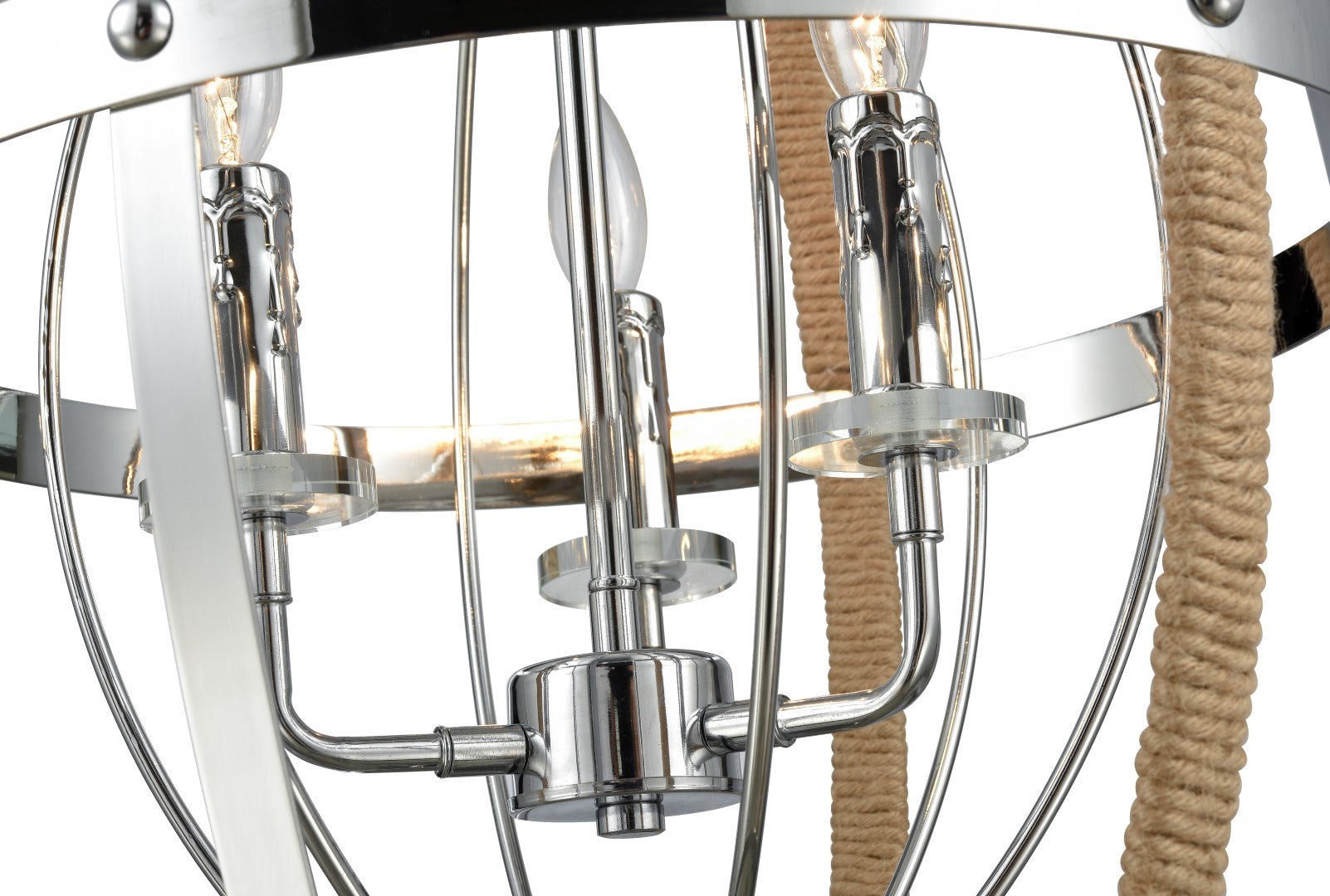 Chrome Metal Jute Chandelier with 3 Bulb