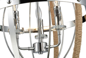 Chrome Metal Jute Chandelier with 3 Bulb