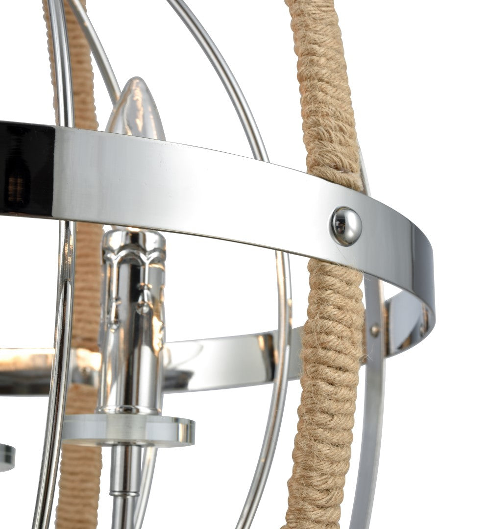 Chrome Metal Jute Chandelier with 3 Bulb