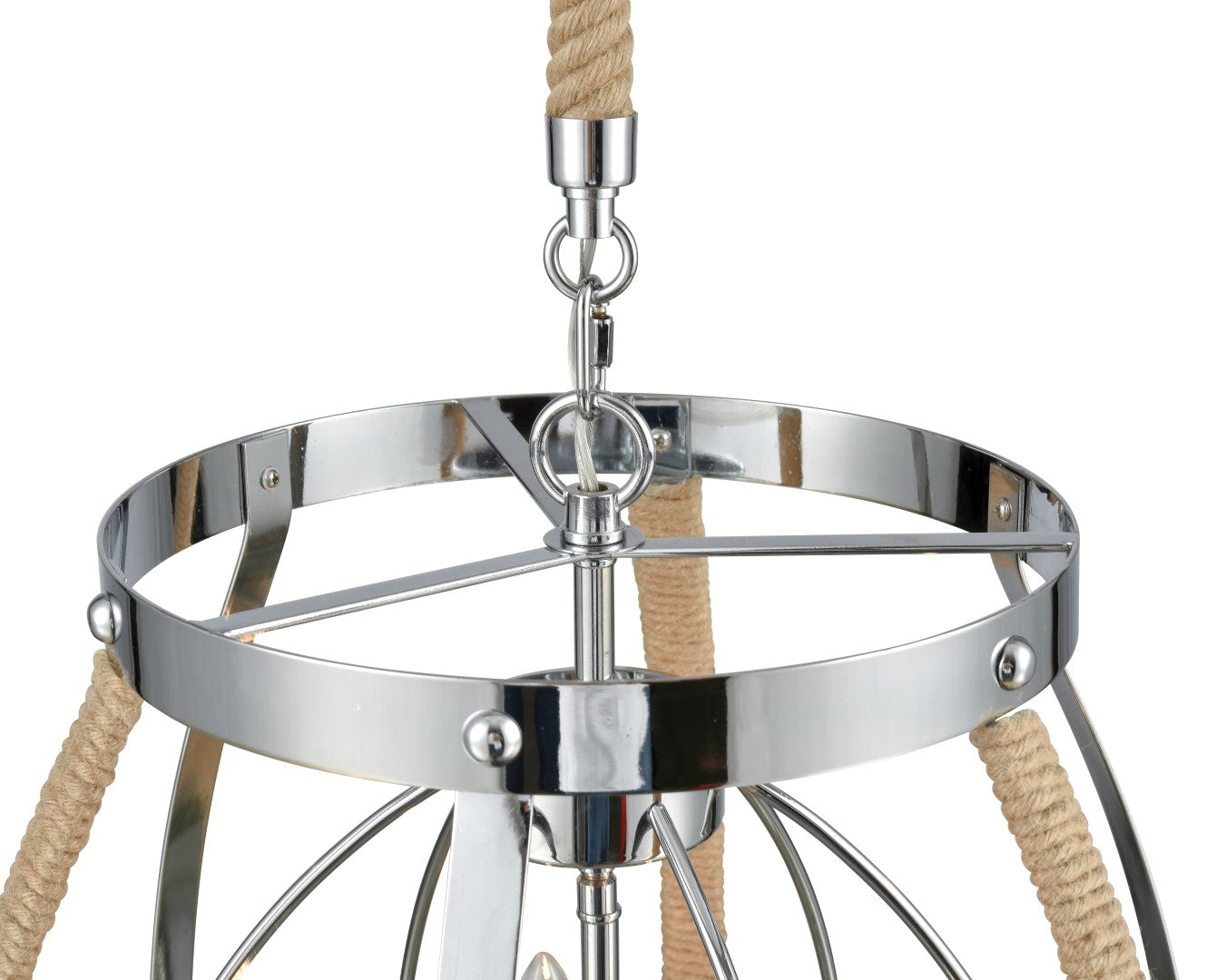 Chrome Metal Jute Chandelier with 3 Bulb