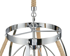 Chrome Metal Jute Chandelier with 3 Bulb