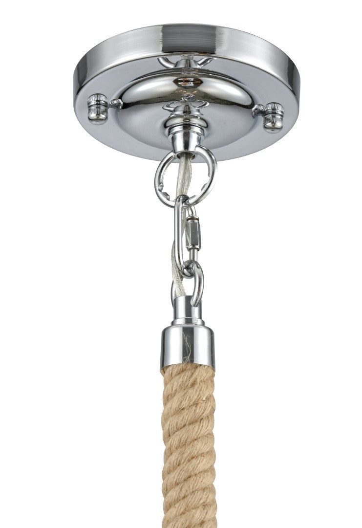 Chrome Metal Jute Chandelier with 3 Bulb