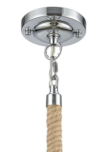 Chrome Metal Jute Chandelier with 3 Bulb