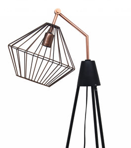 12" X 29" X 67" Antique Copper Matte Black Iron Copper Floor Lamp