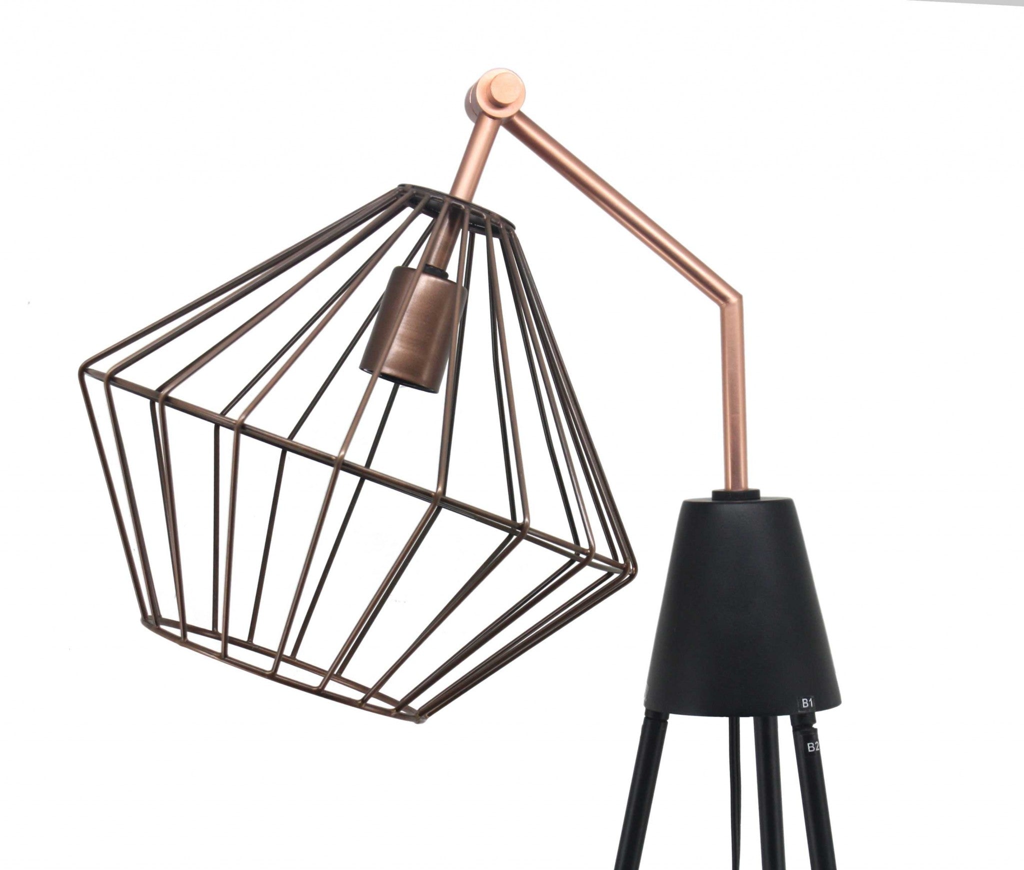 12" X 29" X 67" Antique Copper Matte Black Iron Copper Floor Lamp