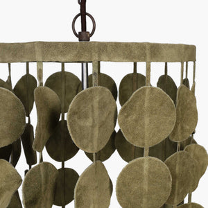 12" X 12" X 23" Olive Green Iron Leather Pendant Lamp
