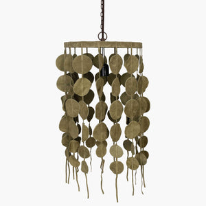 12" X 12" X 23" Olive Green Iron Leather Pendant Lamp