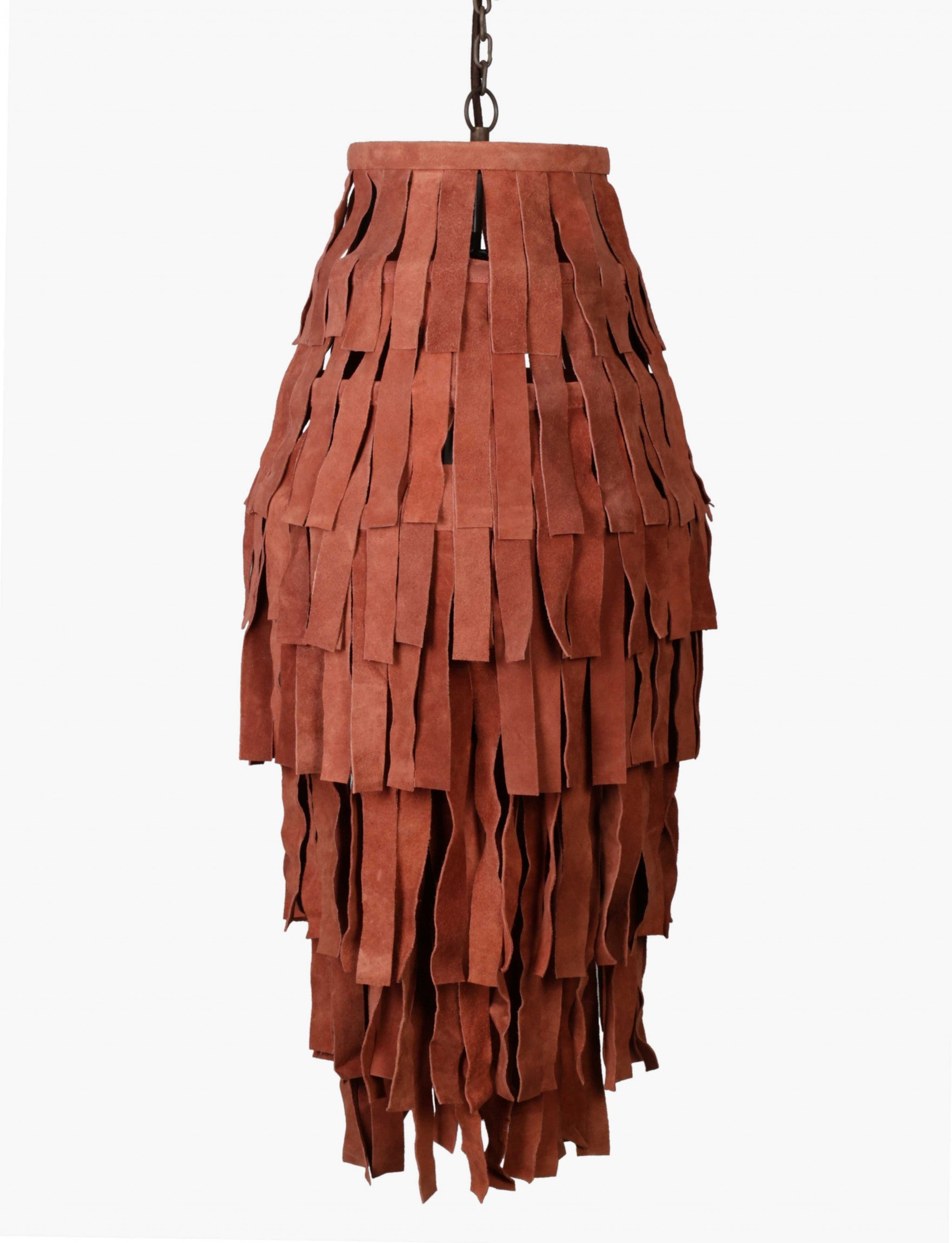 14" X 14" X 34" Red Iron Leather Pendant Lamp