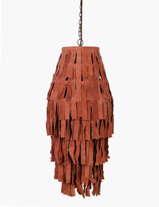 14" X 14" X 34" Red Iron Leather Pendant Lamp