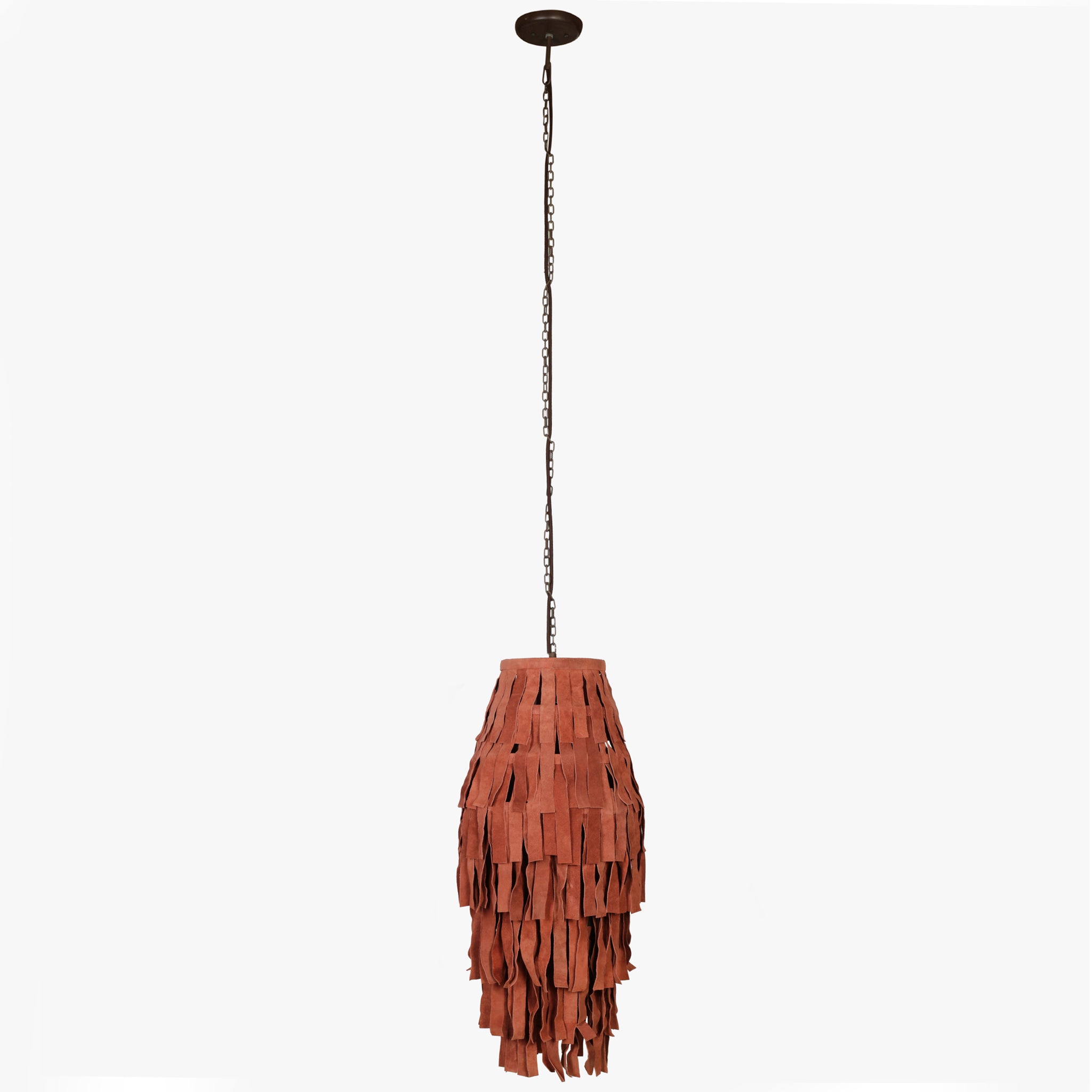 14" X 14" X 34" Red Iron Leather Pendant Lamp