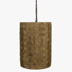 14" X 14" X 19" Olive Yellow Iron Leather Pendant Lamp