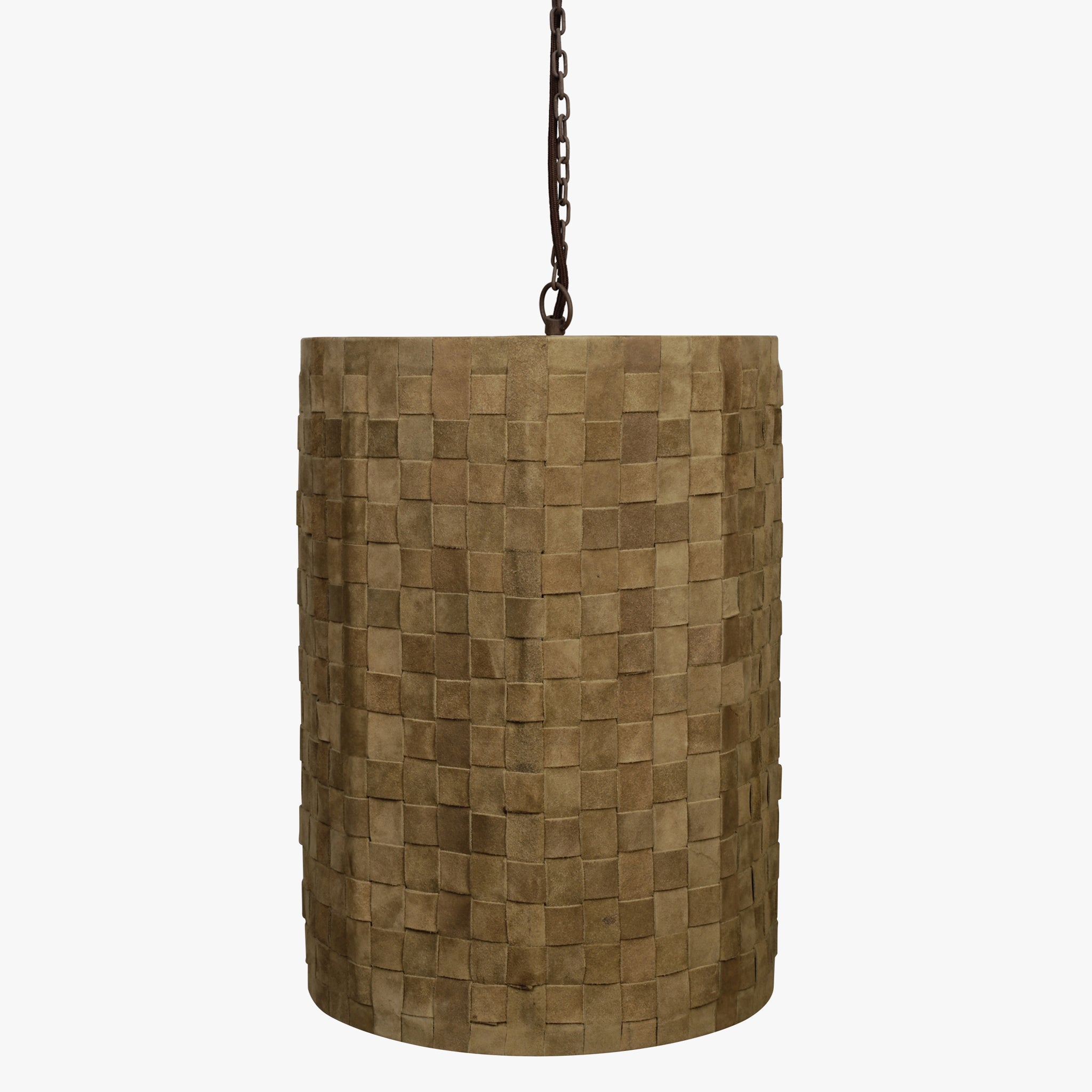 14" X 14" X 19" Olive Yellow Iron Leather Pendant Lamp