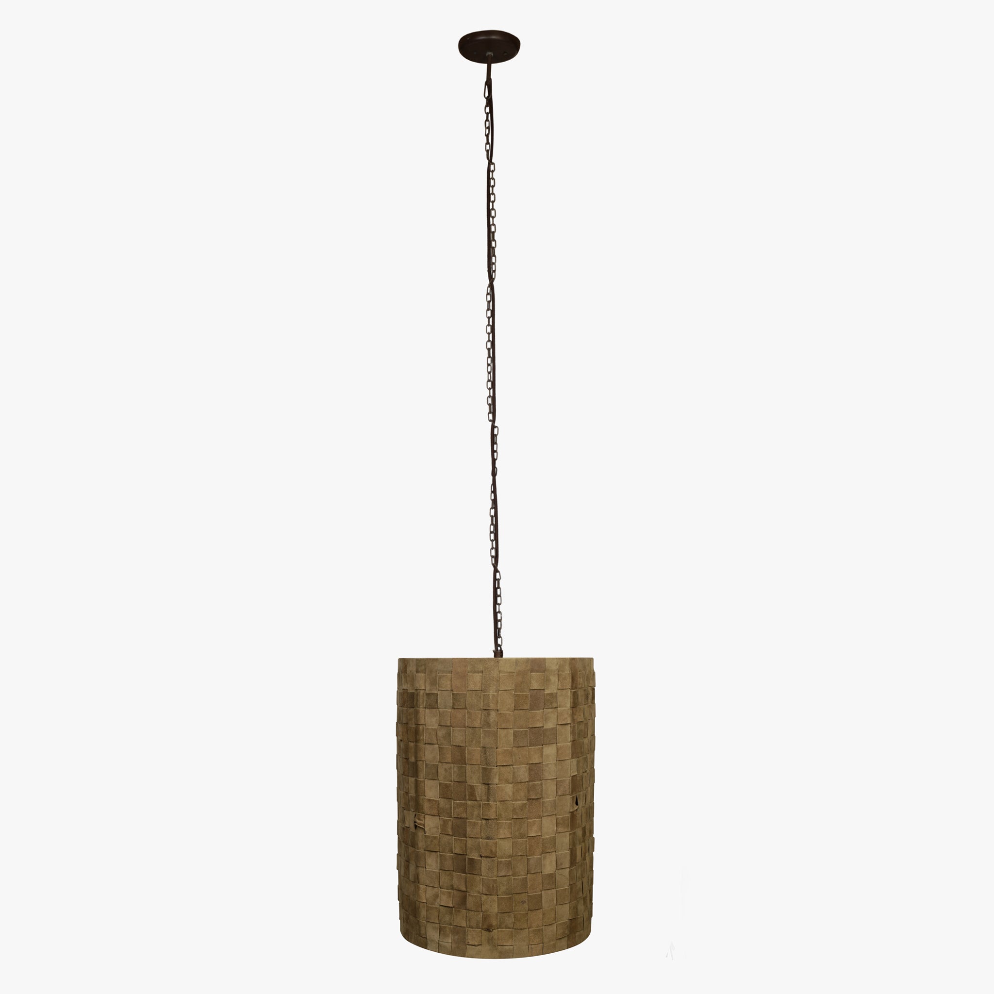 14" X 14" X 19" Olive Yellow Iron Leather Pendant Lamp