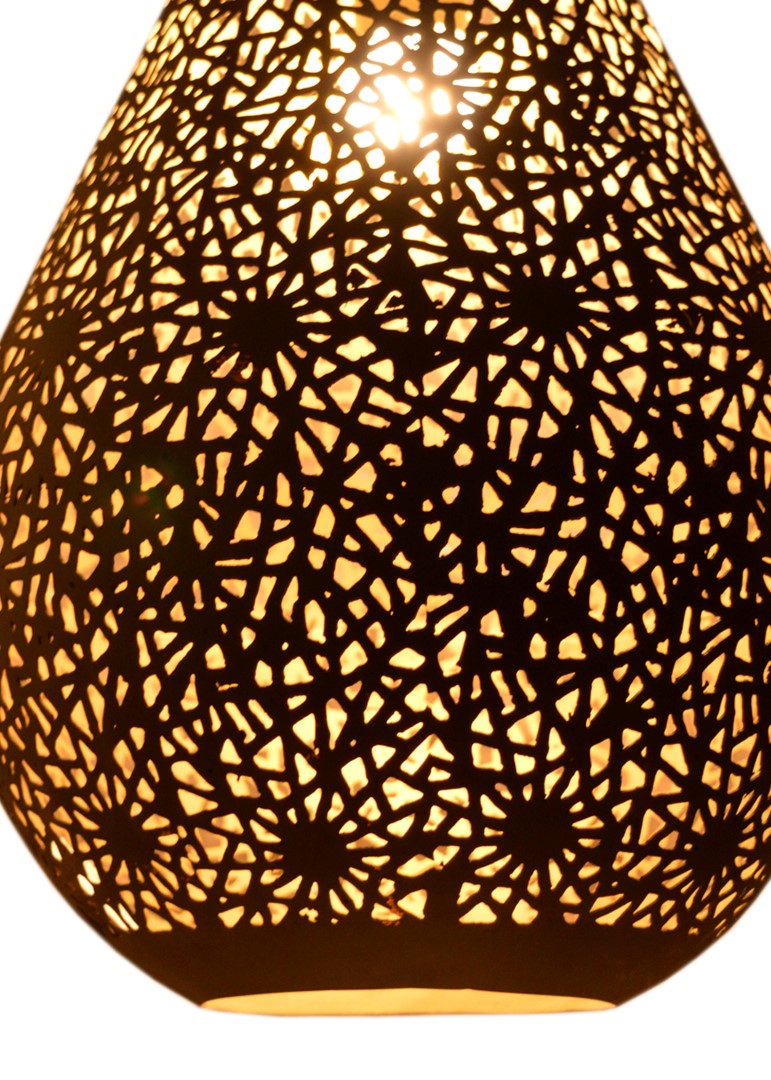 12" X 12" X 21" Grey Gold Irontextile Pendant Lamp