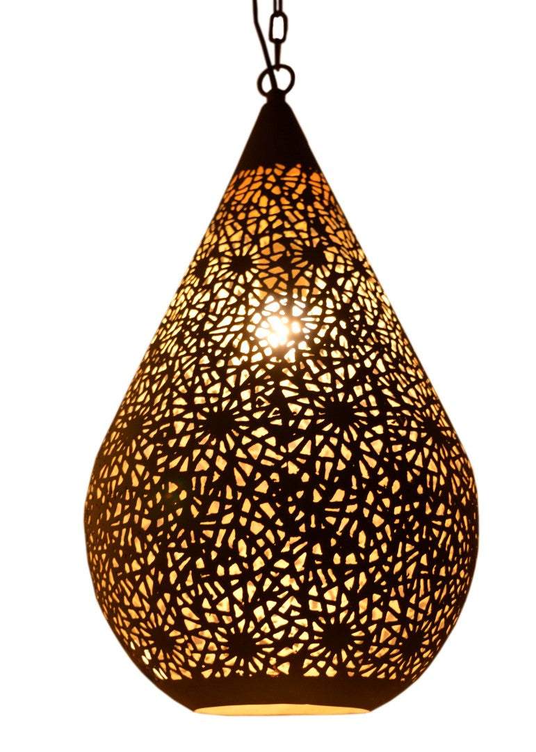12" X 12" X 21" Grey Gold Irontextile Pendant Lamp