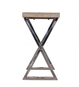 Teak Wood Top Console Table with Chrome-Finished Metal Legs