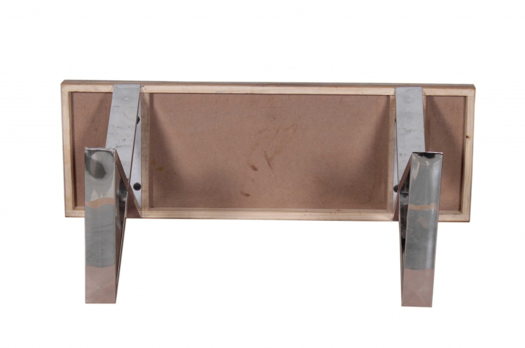 Teak Wood Top Console Table with Chrome-Finished Metal Legs