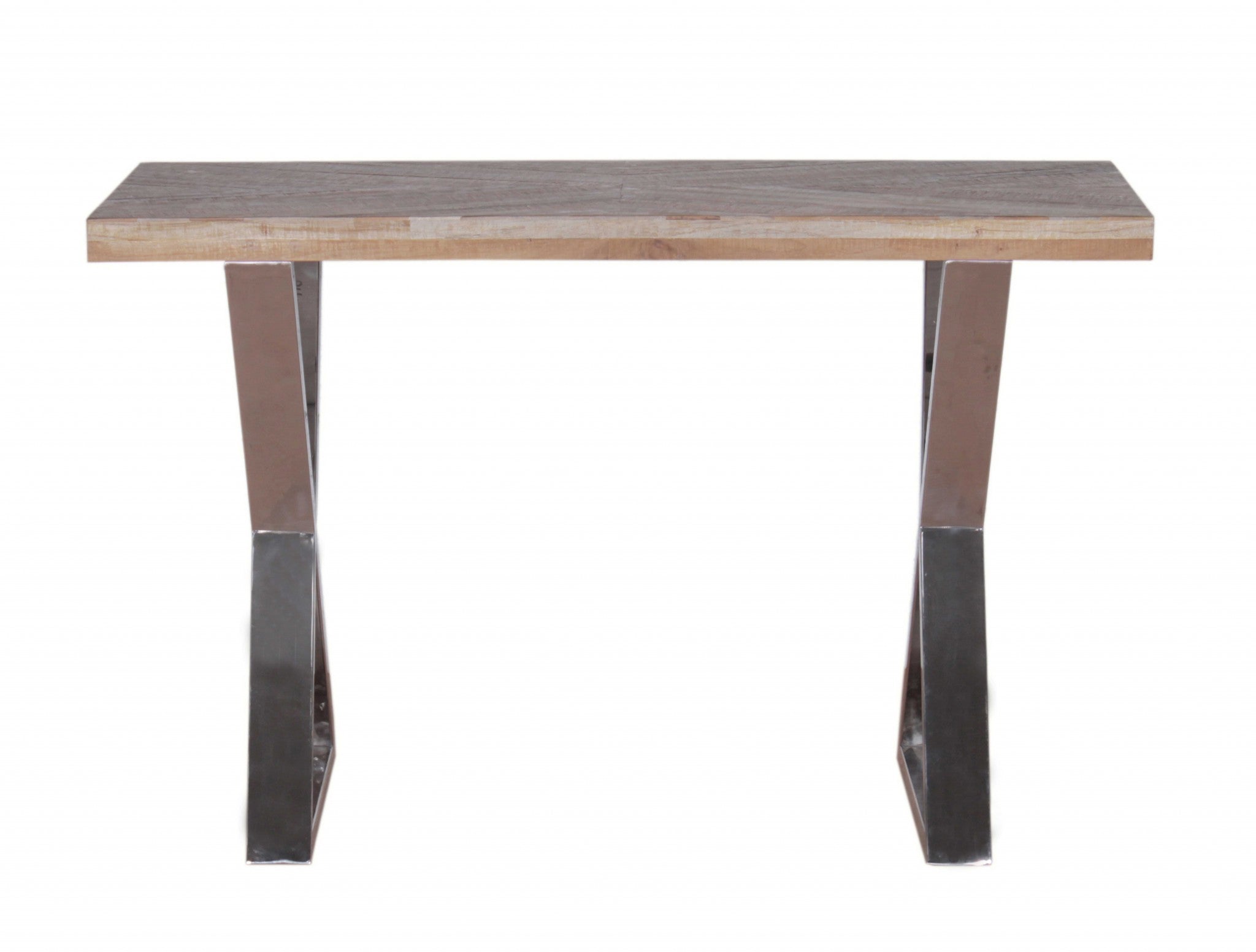 Teak Wood Top Console Table with Chrome-Finished Metal Legs