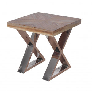 20" X 20" X 20" Multi /Chrome Wood Metal Side Table