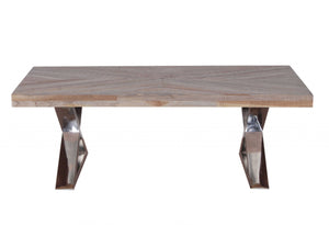 24" X 48" X 16" Multi /Chrome Wood Metal Coffee Table