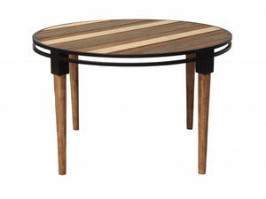 48" X 48" X 30" Metal Base Acacia Wood Dining Table